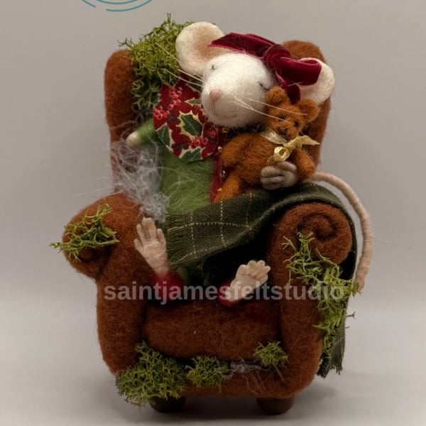 Needle felted mouse in armchair