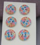 6 Medium Small Painted Round Wooden Craft Buttons - Image 1