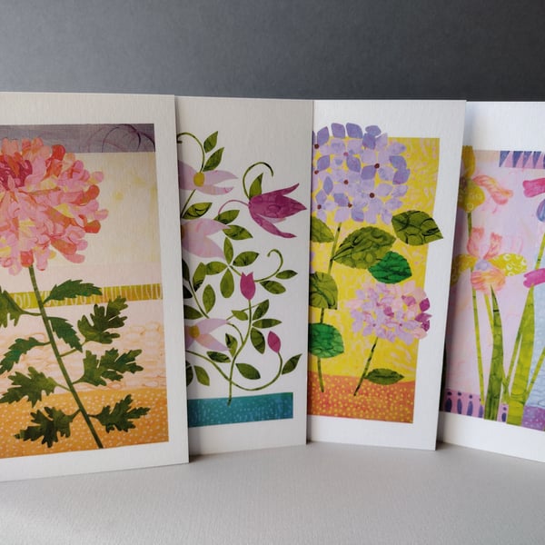 Floral greetings cards, pack of 4, blank inside