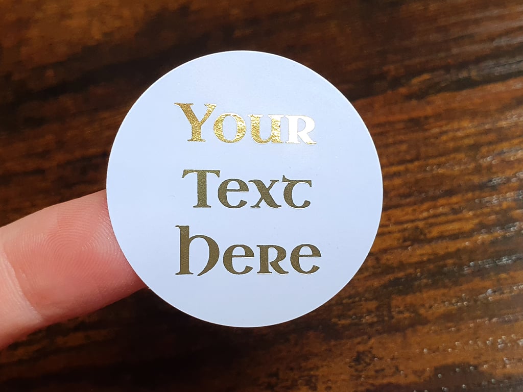 35 x Foiled Custom Personalized Any Text 37mm Stickers - Small Business Supplies