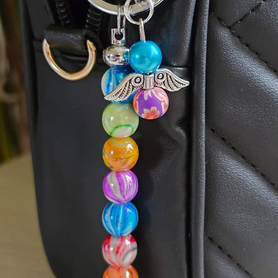 Angel wings hanging beaded bag charms - Zipper charms