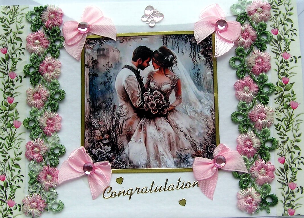 Wedding - Hand Crafted 3D Decoupage Card - Congratulations (3124)