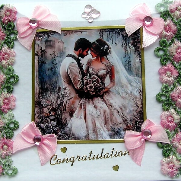 Wedding - Hand Crafted 3D Decoupage Card - Congratulations (3124)