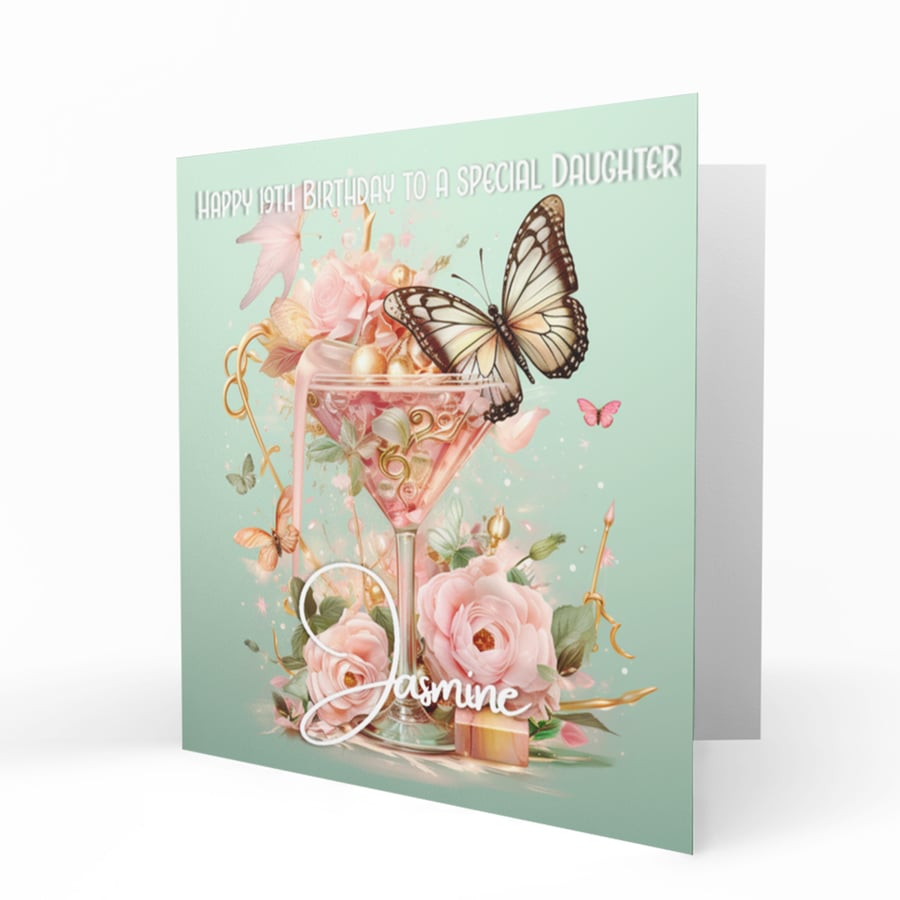 Personalised Birthday Card, Female, Floral, Cocktail, Daughter C204