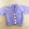 Lilac baby cardigan hand knitted lacy pattern newborn 