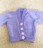 Lilac baby cardigan hand knitted lacy pattern newborn 