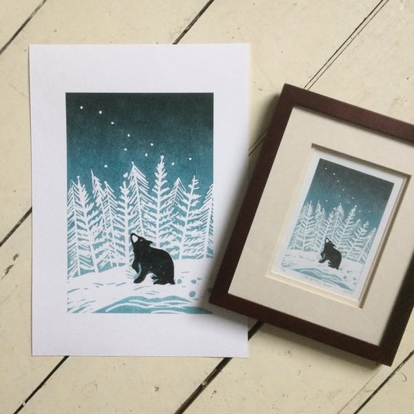 A3 'Stargazey Bear' Giclee Lino Print (Large)