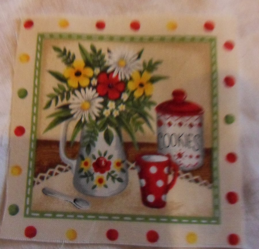 100% cotton fabric squares. Vase,cup,cookies (107)
