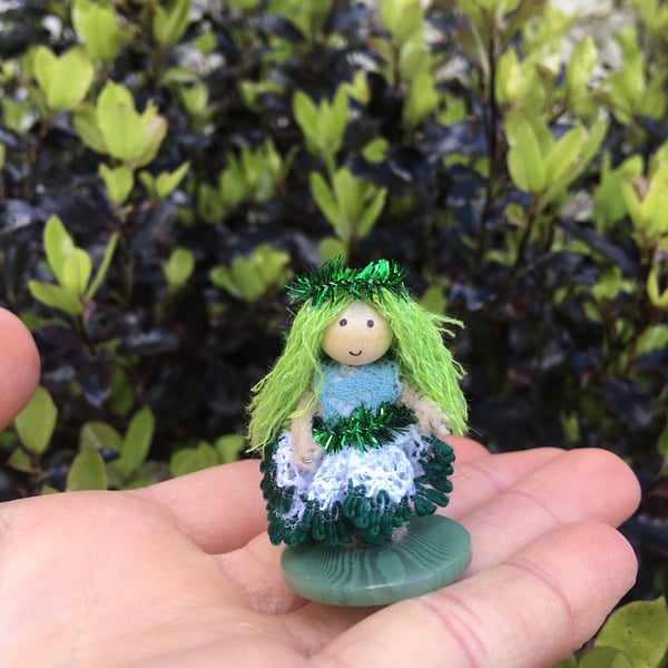 Extra Tiny Button Fairy Decoration - Green