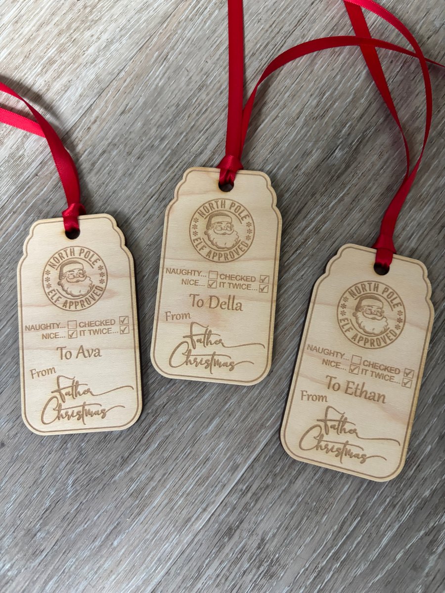 Personalised engraved Christmas gift tag. Santa gift tag, North Pole gift tag