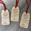 Personalised engraved Christmas gift tag. Santa gift tag, North Pole gift tag