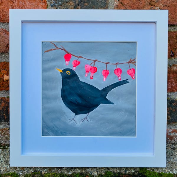 Blackbird with bleeding hearts