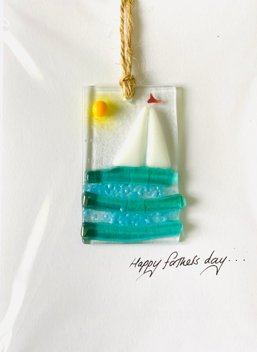 Sail boat fused glass Father’s Day card
