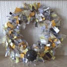 Yellow and Grey Rag Wreath