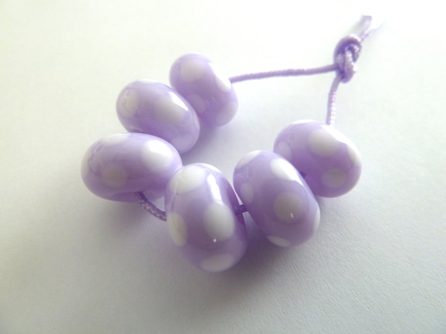 lilac spot lampwork glass beads