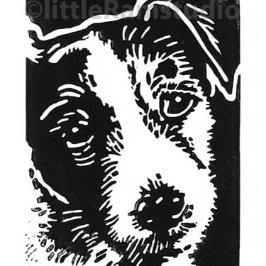 Wiry Jack Russell Dog - Original Hand Pulled Linocut Print