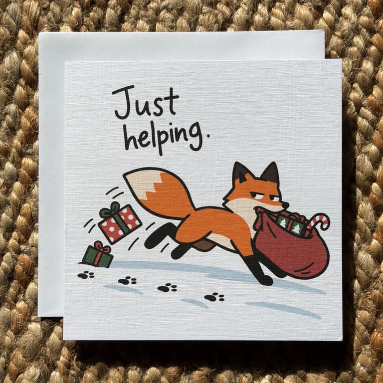 Funny Fox Christmas Card – Just Helping – Alternative Xmas Card
