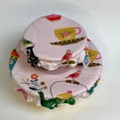 Reusable bowl covers - set of two, small and extra small.  Turquoise and pink