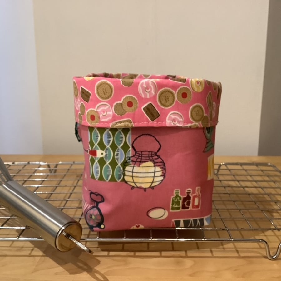 Square fabric storage tub,bin or caddy. Special cooks gift.