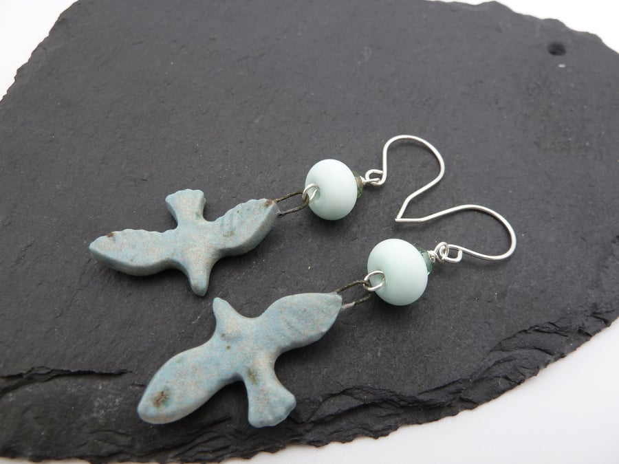 sterling silver earrings, ceramic bird