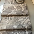 6.5 foot Tropical Table Runner Grey Monstera Leaf Cotton Lined