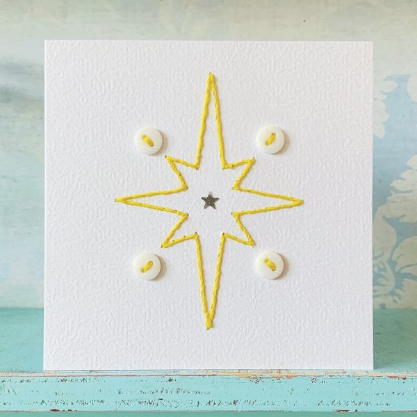 Hand Sewn Star Card. Christmas Star. Embroidered Card. Hand Stitched Card. Stars