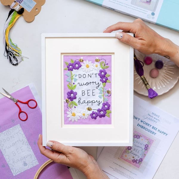 Don't Worry Bee Happy - Fabric only embroidery kit