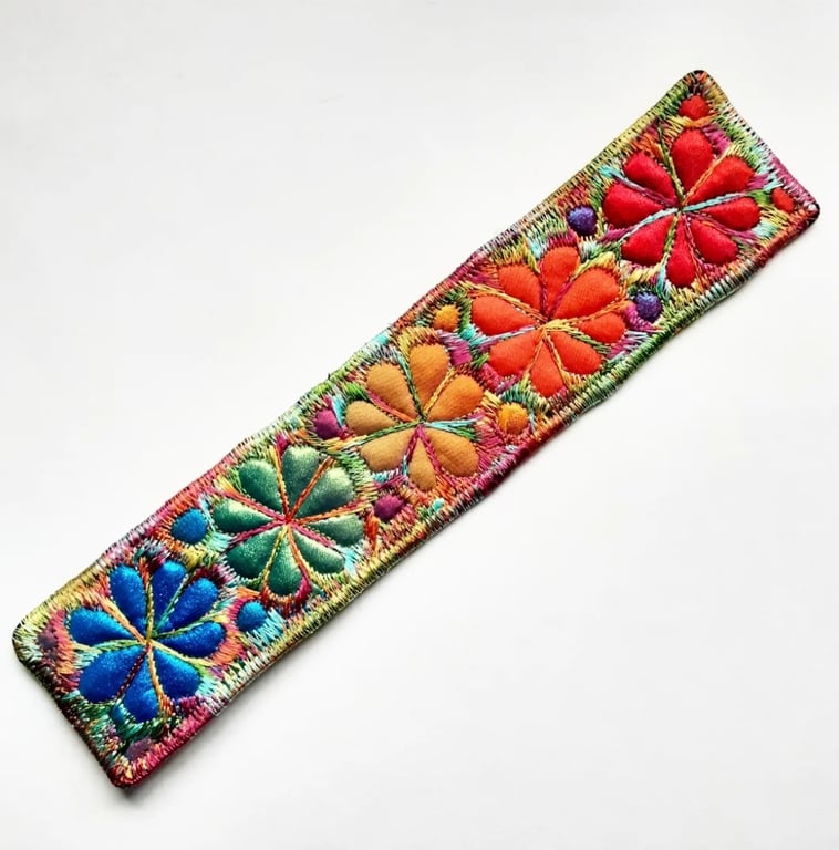 Bookmarks - Rainbow Textile with Machine Embroidery Bookmark