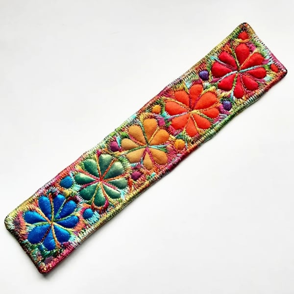 Bookmarks - Rainbow Textile with Machine Embroidery Bookmark