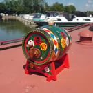 Rose and Castle bargeware barrel in canal folk art style 