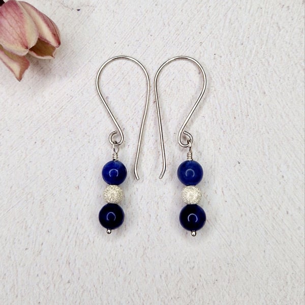 Sodalite and Silver Bead Earrings