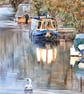 Print of Original Water Colour A4 Swan & Boats On Fens  - Image 1