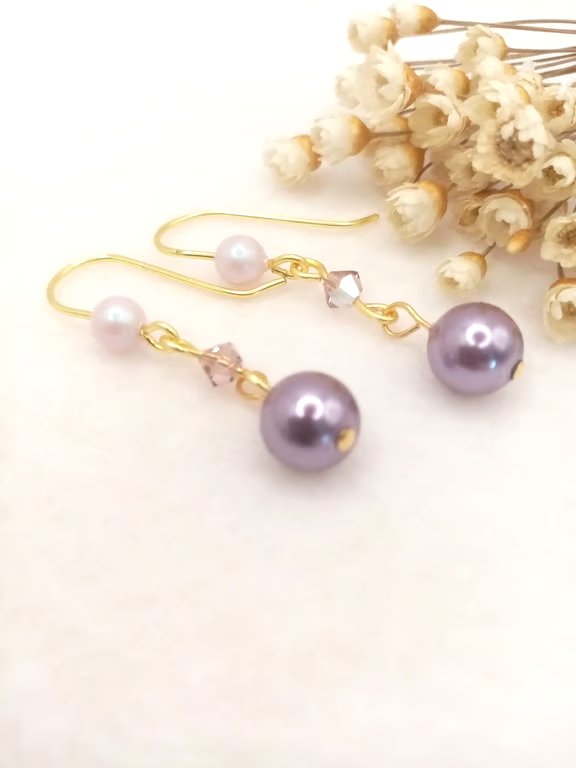 Pearl Earrings - Amethyst & Rose Crystal Pearl Earrings - Special Occasion 