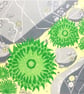 Green Surf Anemones LINO PRINT ROCKPOOL - Image 1