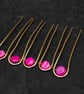 SALE -LAST OFFER 5 Minimalist Hair bun slide, Bun Pins, brass pins Hot Pink Band - Image 3