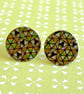 Recycled vintage tin green black silver geometric design circle stud earrings