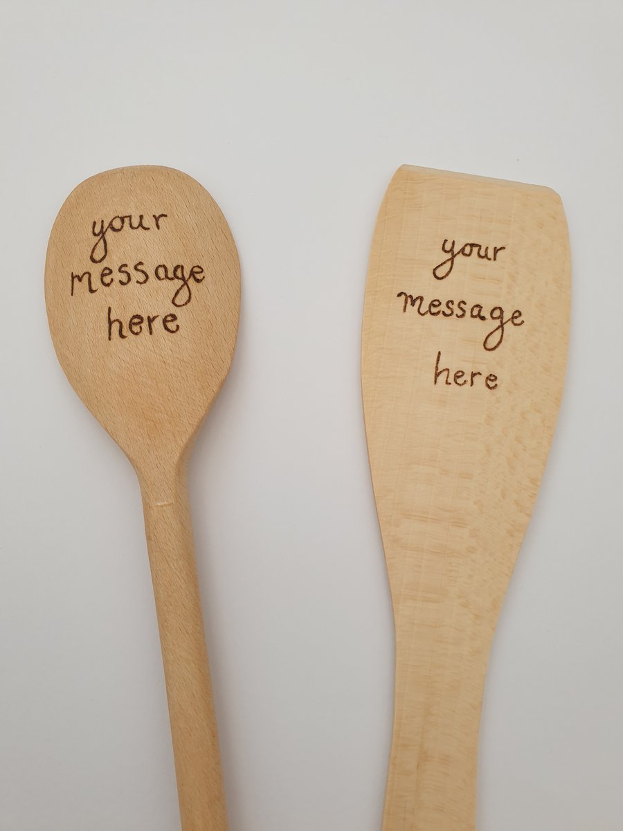 Personalise with your own words  beechwood spoon and spatula set