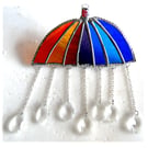 Umbrella Suncatcher Stained Glass Handmade Crystal Raindrops