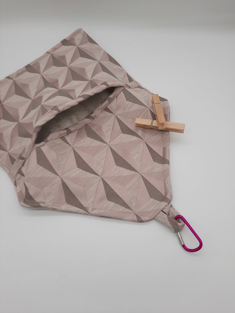 Peg bag pink lilac geometric clip on, free UK delivery. 