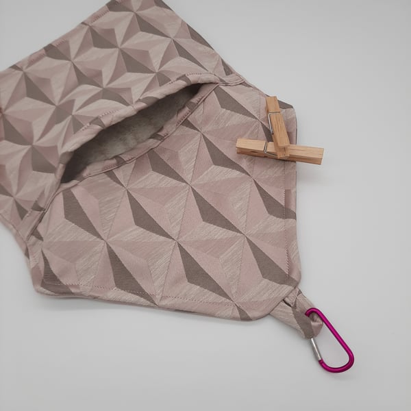 Peg bag pink lilac geometric clip on, free UK delivery. 