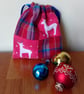 Christmas gift bag. Patchwork drawstring bag with reindeer. Choice of colours . - Image 1