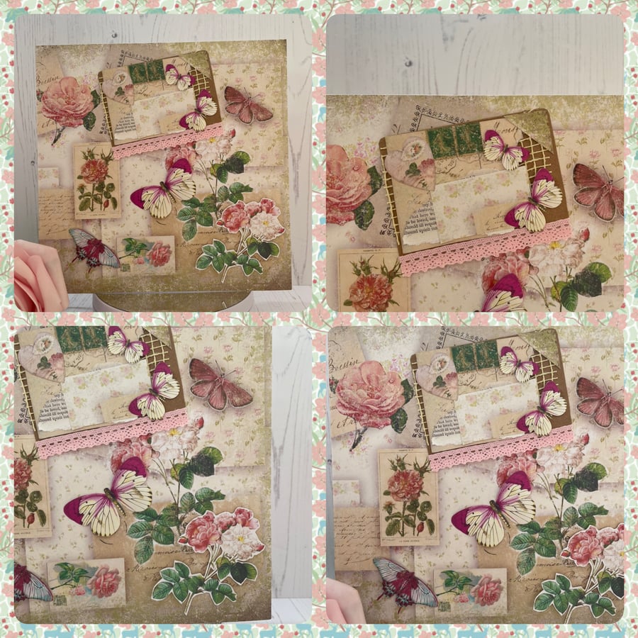  Greeting Card - Butterflies and Roses Collage by Carolee Crafts - C102