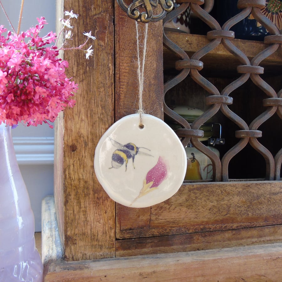 Handmade ceramic bee hanging decoration