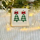 Christmas Tree and Bow Acrylic Earrings 