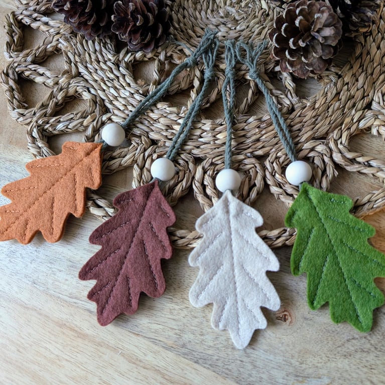 Felt Oak Leaf Hanging Decoration in Neutral Colours - Woodland Christmas Baubles