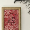 Hand Embroidered Girl on 1930’s Vintage Fabric in a Vintage Frame