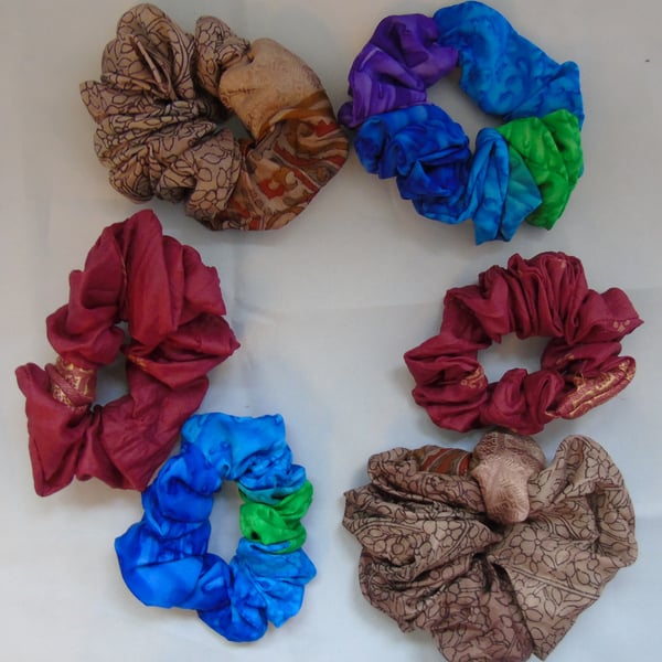 Six Colourful Hair Scrunchies  