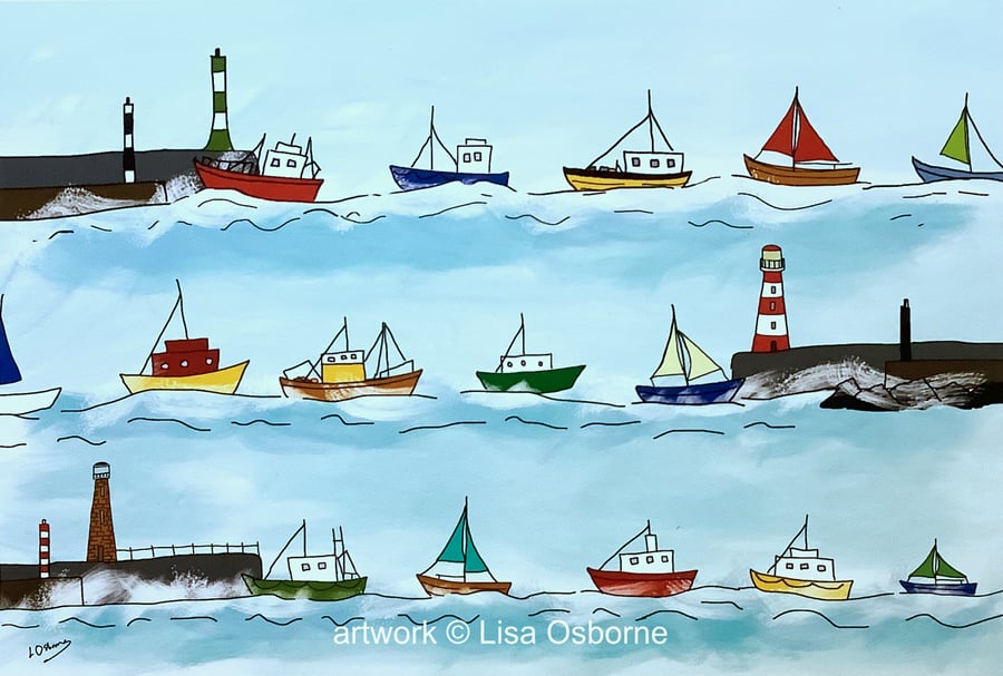 Heading home - seaside print - boats