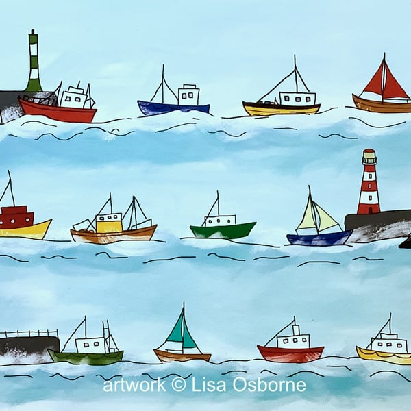 Heading home - seaside print - boats