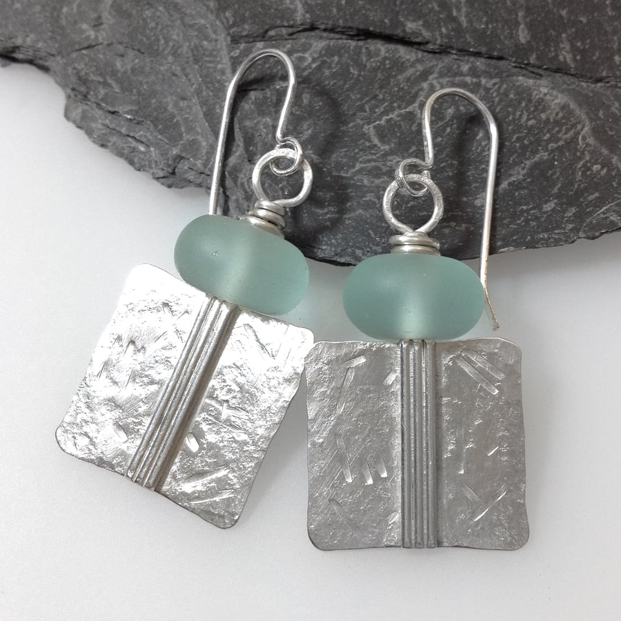 Silver and aqua sea glass Core earrings
